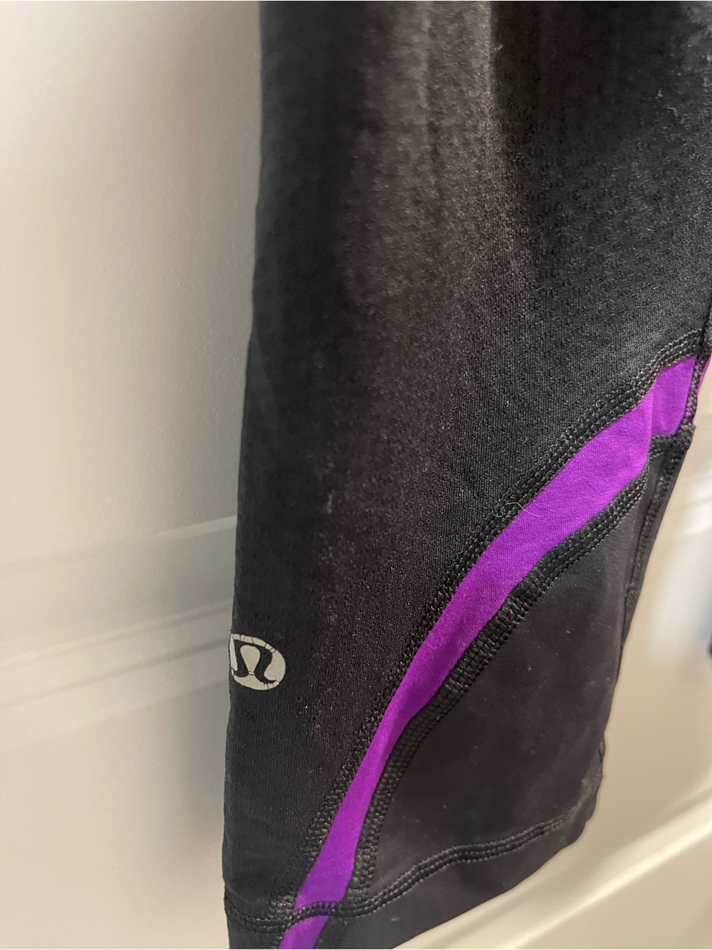 lululemon athletica Black Capri Leggings with Purple Waistband - Picture 3 of 4